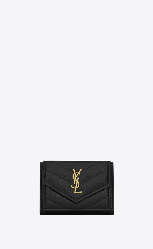SAINT LAURENT Monogram Matelassé レディース モノグラム ウォレット(スモール/ブラック/テクスチャード キルティングレザー) a_V4
